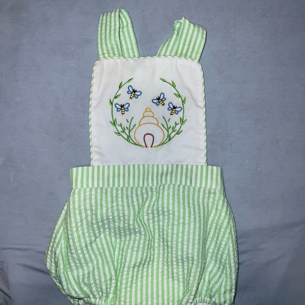 Charming Green Striped Diaper Cover with Embroidery